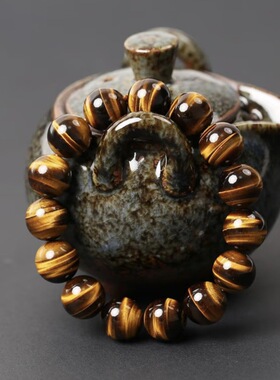 天然虎眼石手串女款串珠手链木变石巴西黄虎眼水晶招财转运珠手链