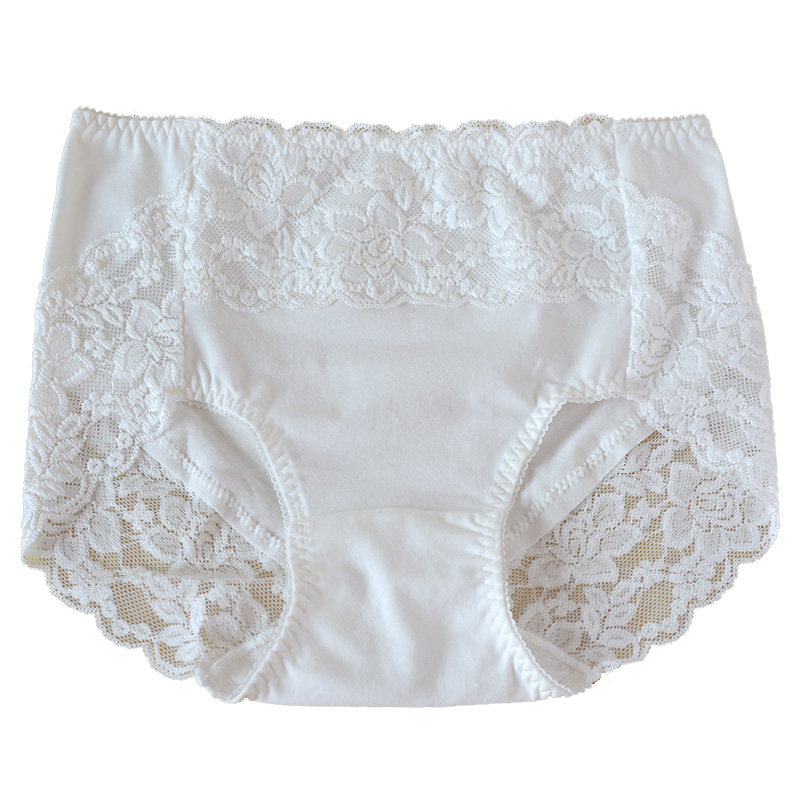 【三条装】白色中高腰蕾丝边纯棉全棉性感内裤女士三角裤短裤抗菌,淘宝优惠券,粉丝福利购,淘宝优惠卷