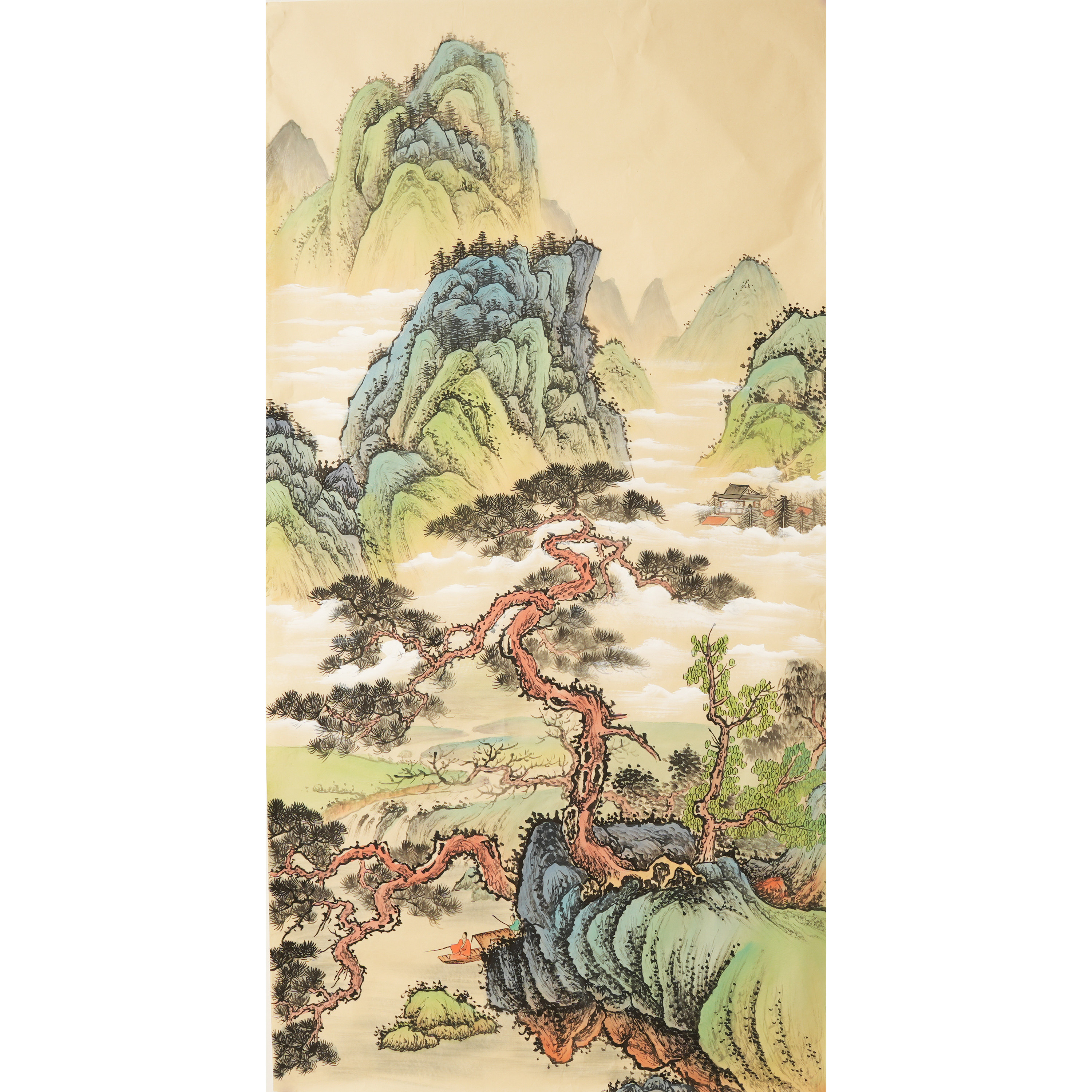 仿古青绿山水画装饰画纯手绘国画水墨画四尺字画无款画没题字0429,淘宝优惠券,粉丝福利购,淘宝优惠卷