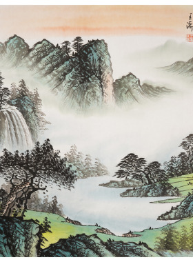 斗方国画泰山旭日东升手绘王涛