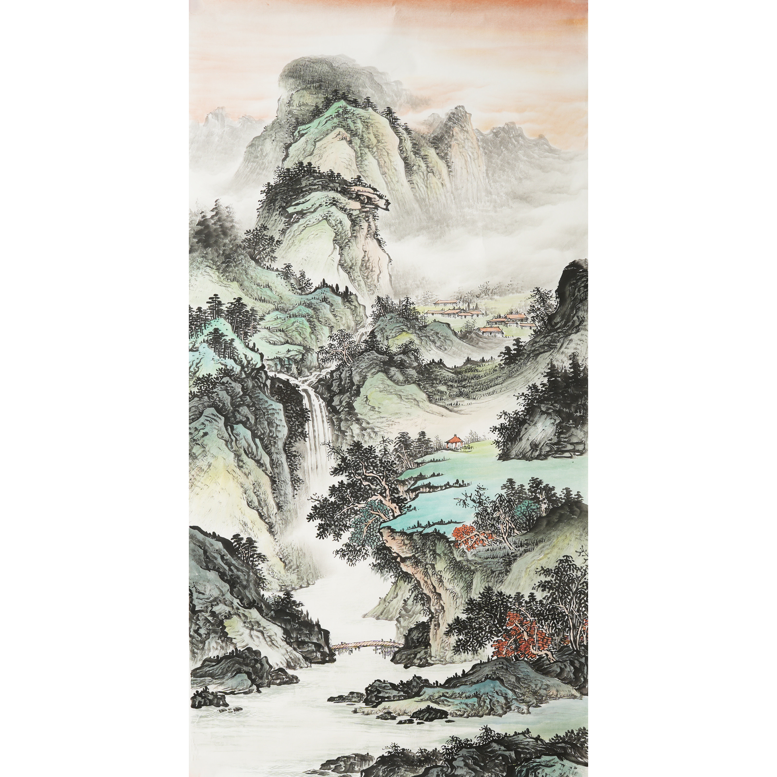 仿古青绿山水画装饰画纯手绘国画水墨画四尺字画无款画没题字0429,淘宝优惠券,粉丝福利购,淘宝优惠卷