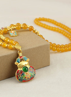 新中式国风珐琅彩檀城项链女