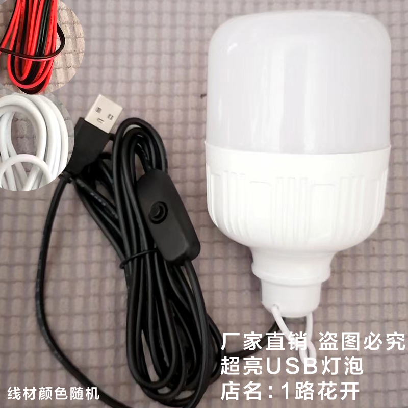 usb灯led节能灯野营户外应急强光移动电源充电宝5v灯泡带开关5w7W - 图1