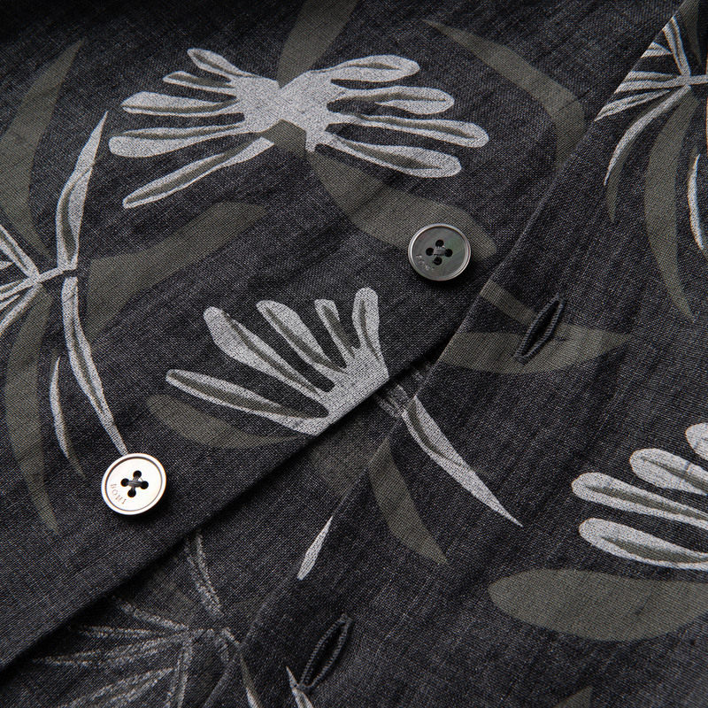 BONI/堡尼春夏新品商务古巴领衬衣印花亚麻短袖休闲衬衫GN343B81H