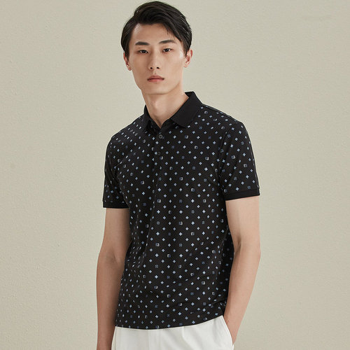 BONI/堡尼夏季新品POLO衫纯色翻领短袖T恤商务印花上衣LL380C32B - 图0