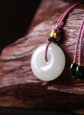《平安扣》和田玉山料白玉平安扣项链男女情侣款