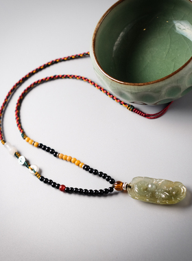 《双鱼》翡翠荷叶双鱼戏珠挂坠项链