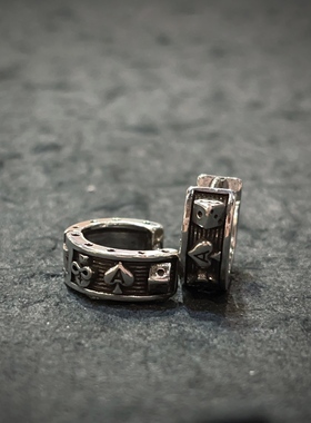 朋克复古做旧泰银扑克牌骰子耳扣耳圈耳环男女实物实拍