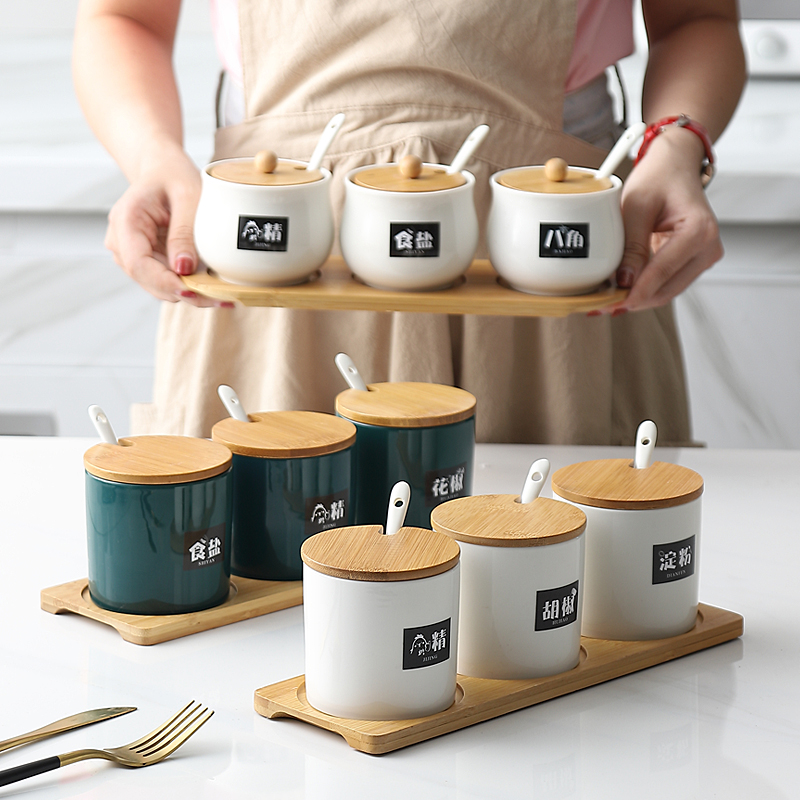 调料盒陶瓷调味盒盐罐子家用厨房套装组合装个性创意可爱收纳用品-图1