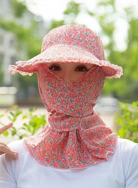 遮阳帽子女夏季太阳遮全脸面罩户外大帽檐防紫外线护颈骑行防晒帽