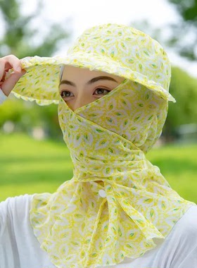 防晒帽子女夏大沿遮脸护颈防紫外线大花色遮阳帽骑行户外干农活帽