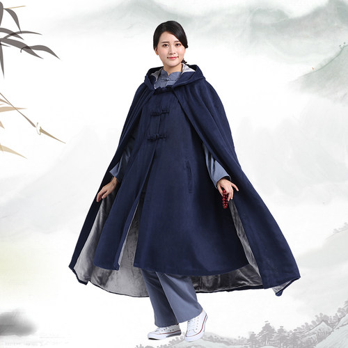 圆弘双层毛绒加厚款居士服僧服冬季打坐服马甲打坐披风禅修斗篷男 - 图2
