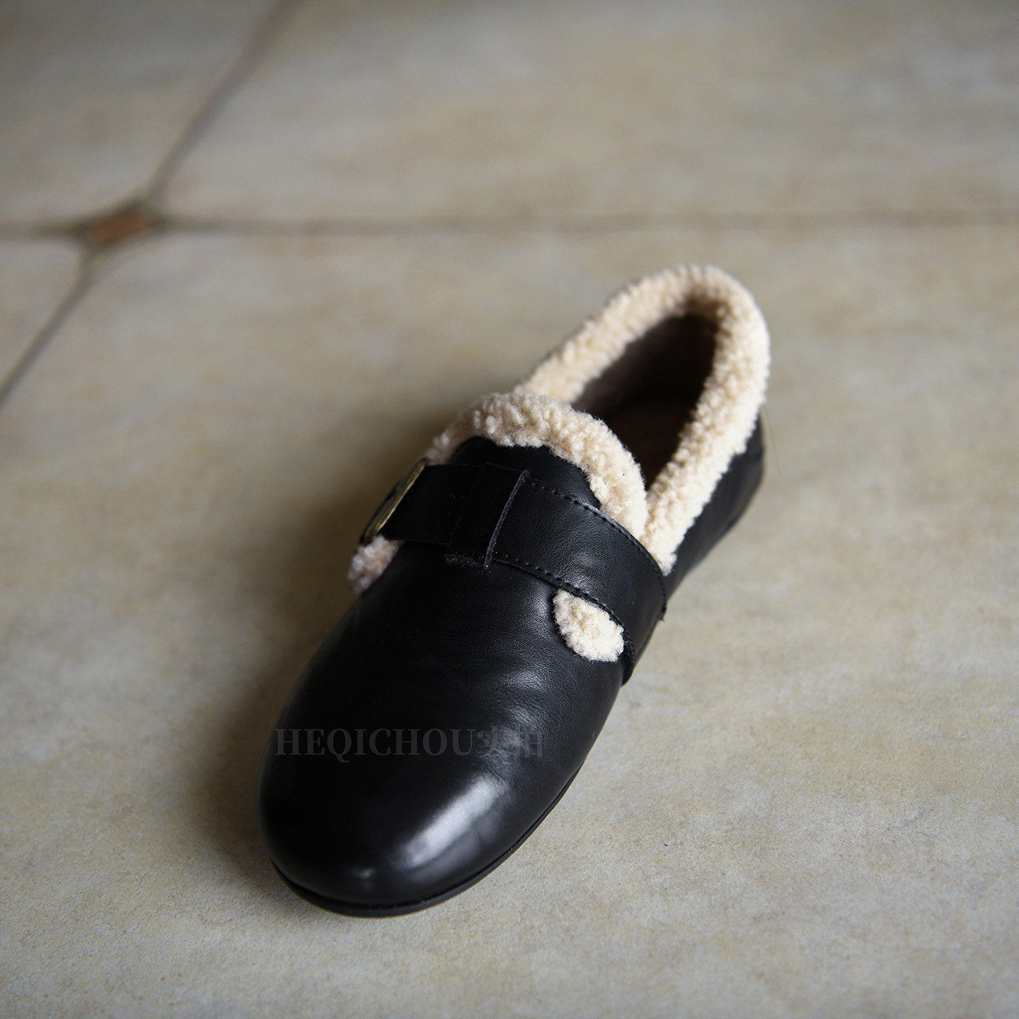 何其丑软牛皮黑色全包勃肯鞋女保暖加绒单鞋女平底鞋圆头女鞋秋冬,淘宝优惠券,粉丝福利购,淘宝优惠卷