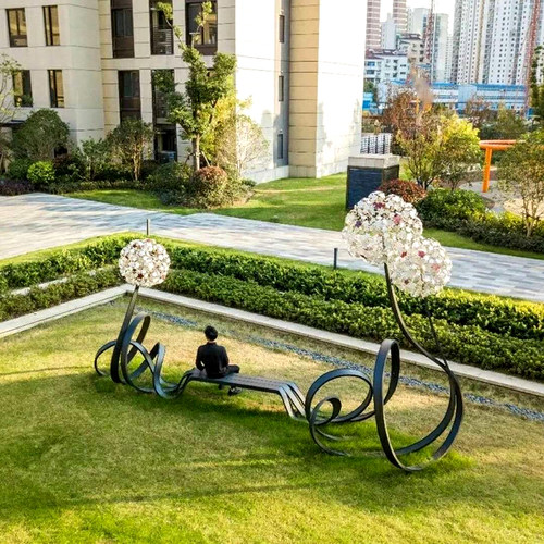 不锈钢蒲公英雕塑坐凳座椅园林景观草坪异形飘带小品玻璃钢雕塑 - 图1