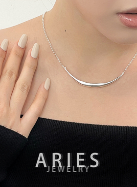 S925纯银女磨砂弧形微笑项链