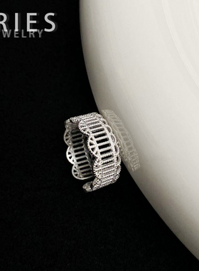 s925银法式复古蕾丝镂空花边戒指