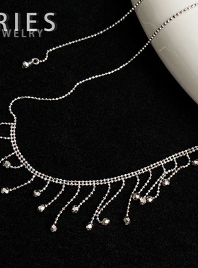 纯银意大利镭射流苏满天星项链