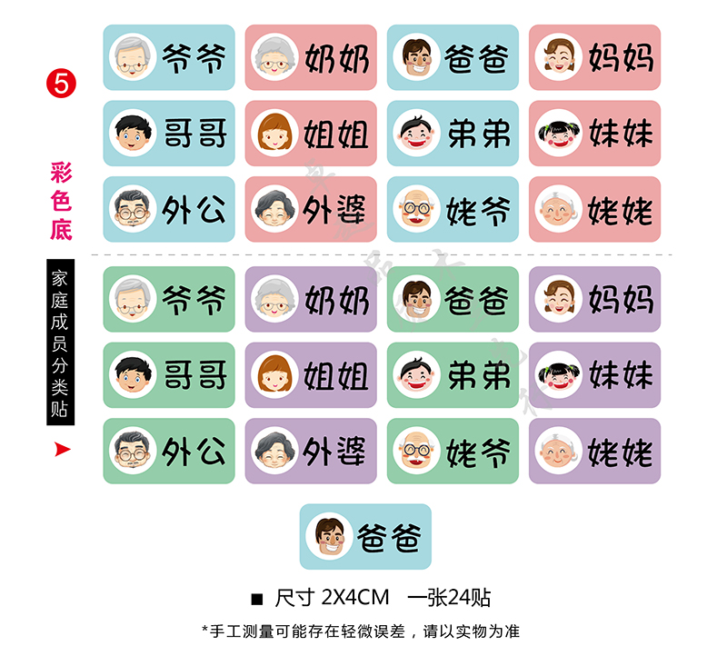 爸爸妈妈家庭成员分类贴纸牙刷洗脸盆水杯衣服玩具 透明PVC防水标 - 图0