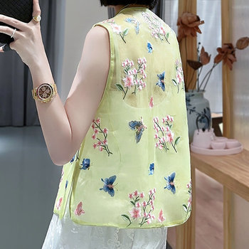 ຜູ້ຍິງ Hanfu 2023 ໃໝ່ Tang suit Chinese top summer vest Chinese style embroidered vest vest mandarin style National