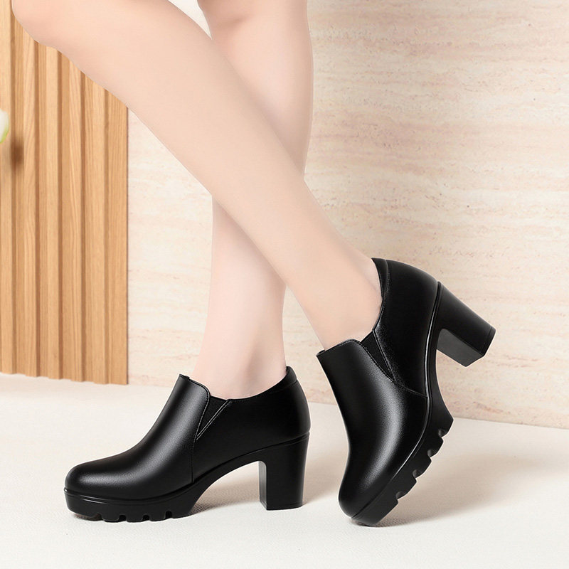厚底高跟短靴2025年春秋新款圆头防水台不累脚高跟鞋百搭时尚深口,淘宝优惠券,粉丝福利购,淘宝优惠卷