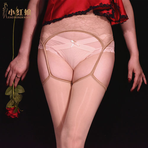 小红娘8D油光一体蕾丝吊带黑色透连身开裆免脱四面开档镂空绫丝袜 - 图2
