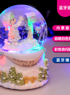 自动飘雪水晶球旋转，飘雪