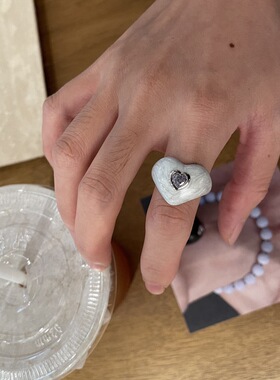 法式复古小众设计感黑白滴釉戒指