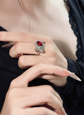 欧美轻奢复古设计感红宝石戒指