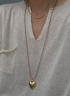 欧美复古冷淡风钛钢爱心混搭项链