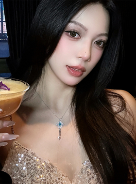 帕拉伊巴色锆石方钻钥匙锁骨链