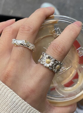 小雏菊银色花朵巴洛克戒指