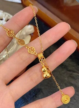 新中式金色葫芦项链女轻奢小众设计高级感国风气质福牌流苏锁骨链