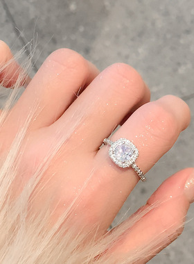 铜镀银小方糖戒指女轻奢高级感素圈戒指女小众设计尾戒水钻食指环