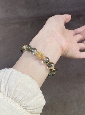 财富天然石绿幽灵手串女ins简约轻奢小众设计温柔气质百搭手链女