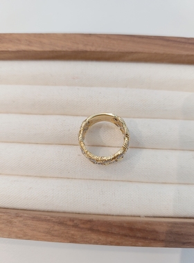 中古二手  非品牌 布布家风格织纹雕金钻石戒指   18k+PT 51号手