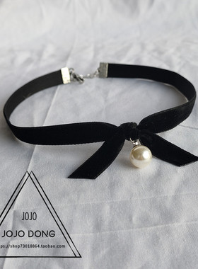 choker赫本风丝绒短款珍珠项链