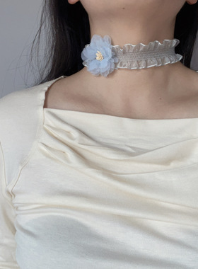 原创新品绿色立体花朵锁骨链choker小众个性蕾丝项圈女脖子饰品