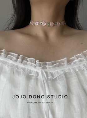 小清新白绿色小花choker蕾丝项圈锁骨链少女短款脖子饰品颈链颈带