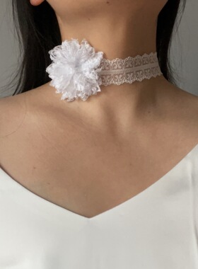 不褪色春夏季白色蕾丝花朵choker项链女纯欲气质颈链配饰锁骨链