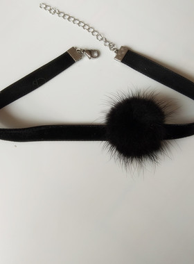 choker红色丝绒毛球性感脖子饰品