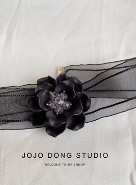 复古欧根纱短款项链choker黑色百搭贝壳花朵锁骨链配饰唯美颈链