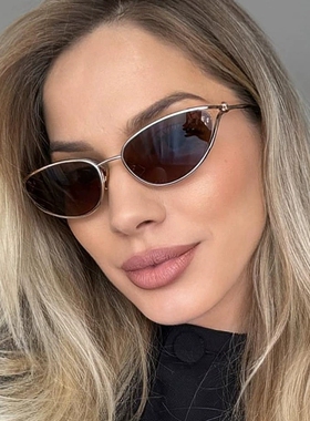 复古金属细框猫眼防紫外线墨镜