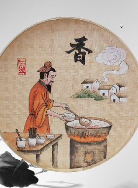 手绘竹编簸箕画创意农家乐墙壁