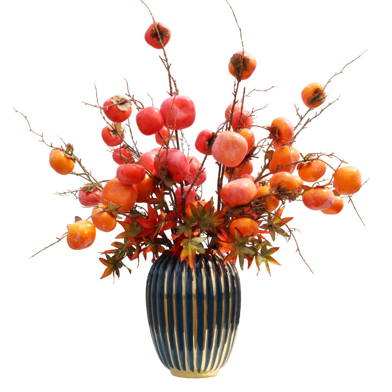 仿真柿子果树枝花束客厅摆件花瓶落地装饰家居饰品软装假花摆设 德居空间 淘优券