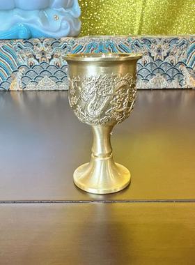 纯铜酒杯复古浮雕龙凤百福高脚杯人山酒杯财神关公酒杯酒碗