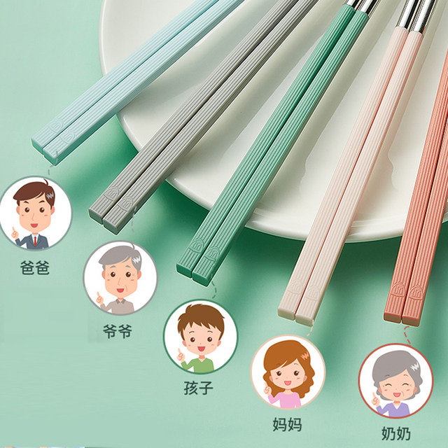Double gun antibacterial stainless steel chopsticks 304 household high-end anti-slip anti-mold one person one chopstick family meal chopstick set