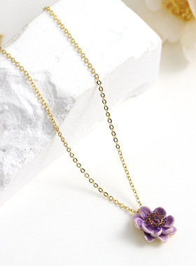 彩绘珐琅紫色花朵项链轻奢小众夏天锁骨链女时尚百搭高级感颈链潮