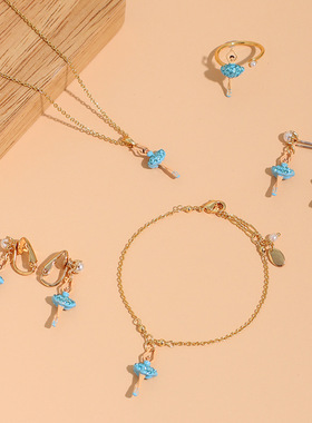 迷你芭蕾系列蓝镶钻迷你芭蕾项链欧美ins风锁骨链亲子项链女