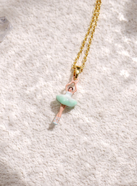 迷你芭蕾女孩系列渐变绿色迷你芭蕾女孩金色项链