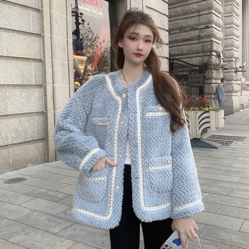 大码女装秋冬高级感名缓气质编织毛绒宽松皮毛一体小香风毛毛外套 - 图2